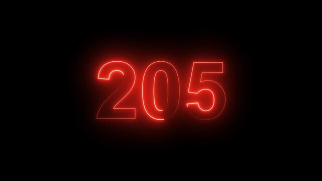 Abstract glowing Neon 205 number educational mathematics text icon animation on black background. a dynamic motion and glowing neon number countdown icon animation. 