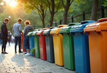 Symmetrical Recycling Bins Organized by Color for Effective Waste Sorting