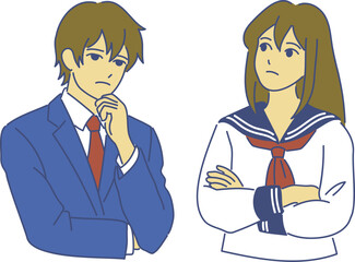 悩む高校生男女  eps