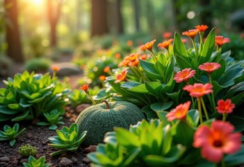Textured Realm of Local Plants Flourishing Contrast of Nature's Palette Rich Vegetation and Unique Flora in Vibrant Settings in Home Gardens