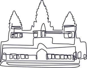 Continuous Line Art of Angkor Wat Cambodia
