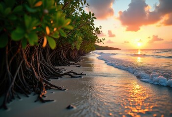 Vibrant Mangrove Forest Restoration for Coastal Protection Aesthetic Reflections Rippling Waves