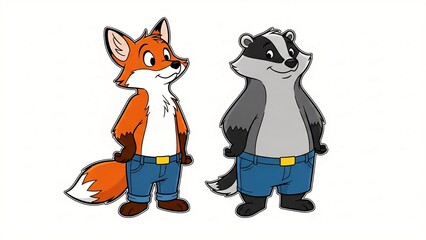 Playful 2D animation pairs neon-gecko break-dance with trumpet-penguin jazz, sharing rainbow stage and comic beats.
