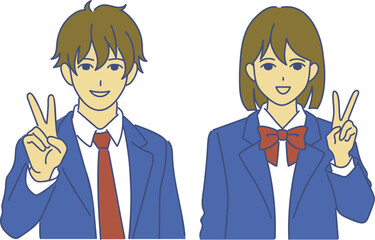 ピースする高校生男女  eps