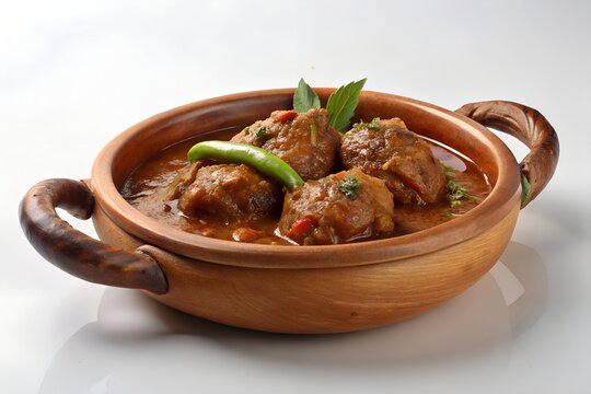 -mutton-karahi-in-clay-dish-on---ultra-hd-pure-white background