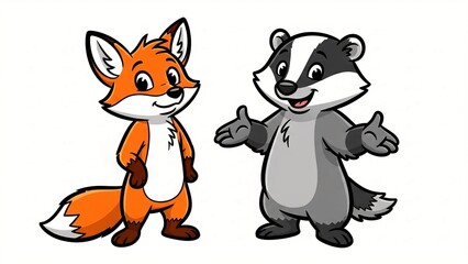 Playful 2D animation pairs neon-gecko break-dance with trumpet-penguin jazz, sharing rainbow stage and comic beats.
