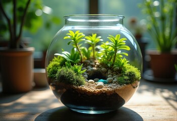 Miniature Terrarium Ecosystem in Glass Container Nature Inspired Living Space