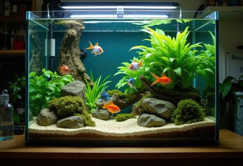 Tropical Fish Tank Aquarium Setup Hobbyist Engaging in Water Cycle Maintenance