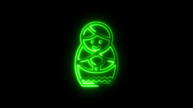 Glowing Neon Green Russian Doll Icon on Dark Background