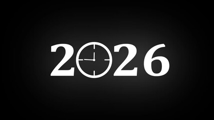 Golden 2026 happy new year clock and festive background.4K video animated