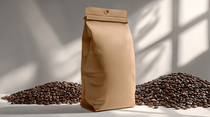 Realistic kraft coffee bag with air valve isolated on clean white background