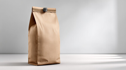 Realistic kraft coffee bag with air valve isolated on clean white background