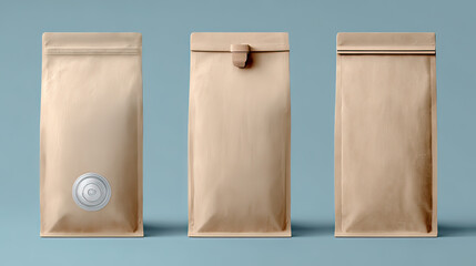 Realistic kraft coffee bag with air valve isolated on clean white background
