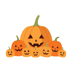 Vector icons A happy family of carved Halloween Jack o Lantern pumpkins. EPS Editable