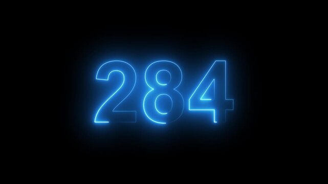 Abstract glowing Neon 284 number educational mathematics text icon animation on black background. a dynamic motion and glowing neon number countdown icon animation. 