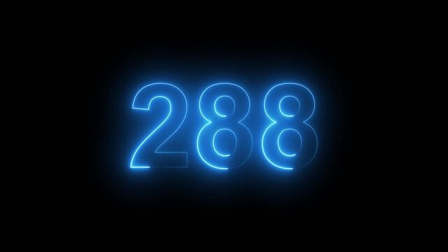 Abstract glowing Neon 288 number educational mathematics text icon animation on black background. a dynamic motion and glowing neon number countdown icon animation. 