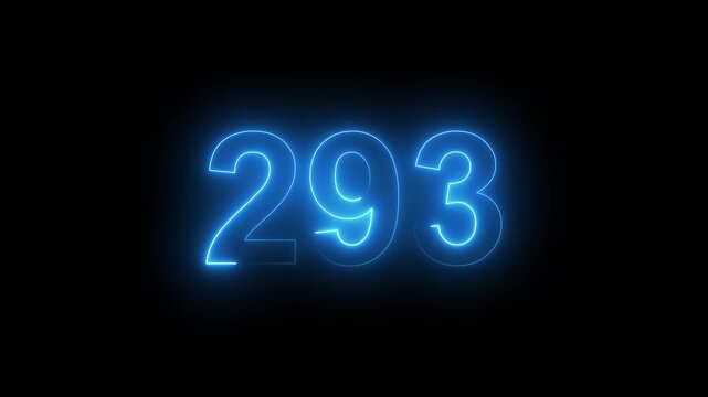Abstract glowing Neon 293 number educational mathematics text icon animation on black background. a dynamic motion and glowing neon number countdown icon animation. 