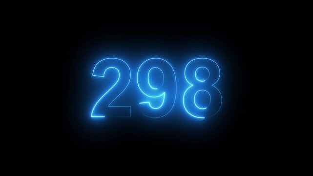 Abstract glowing Neon 298 number educational mathematics text icon animation on black background. a dynamic motion and glowing neon number countdown icon animation. 