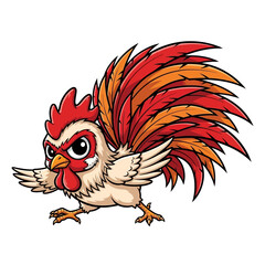 Vector icons Cartoon Rooster Running with Vibrant Feathers Illustration. EPS Editable