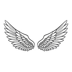 Fototapeta premium Detailed Angel Wings Illustration for Tattoo or Graphic Design.