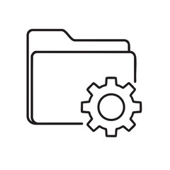 A simple black and white line drawing of a folder icon with a settings gear overlaid on it