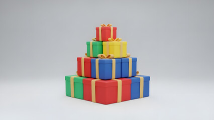 Naklejka premium Vibrant Stack of Colorful Gift Boxes with Ribbons on White Background