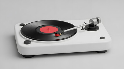 Modern White Turntable with Black Vinyl Record and Red Label