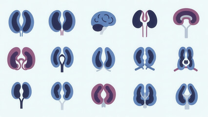 Collection of stylized neural and brain illustrations in a minimalistic design for educational and
