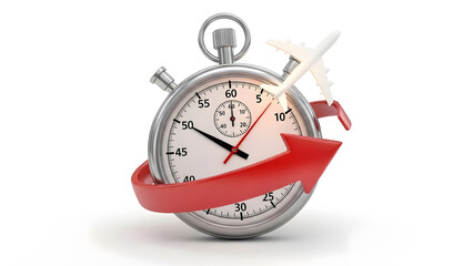 Speedy travel and time management concept with stopwatch and airplane