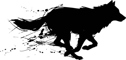 Running Wolf Silhouette. Dynamic Ink Motion Vector for Speed Symbol
