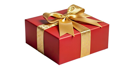 Obraz premium title-Red-Gift-Box-With-Golden-Bow-on-White-Background-Sparkling-Present.png