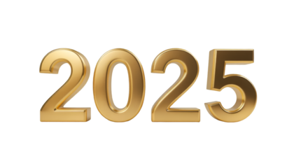 Golden 2025 text on black background for New Year's concepts