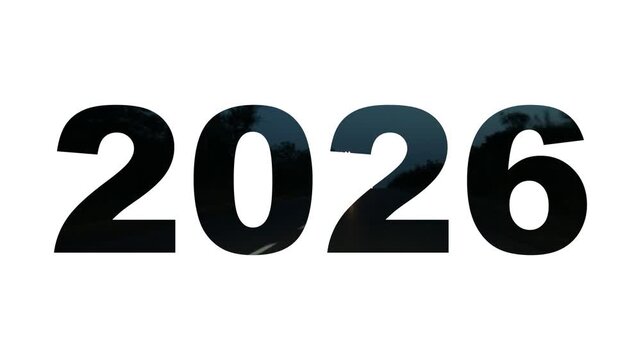 The text 2026 with a night road inside the numbers, a symbol of the new year, moving forward, the beginning of a journey, Happy New Year
