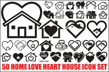 50 Home Love Heart House Icon Set Bundle