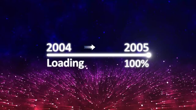 Futuristic Digital Timeline Transition Loading Animation from 2004 to 2005 Representing Technology Evolution Background