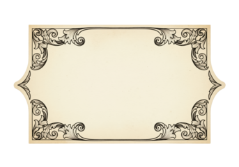 Certificate cartouche template with acanthus scrollwork corners and spacious blank center for accreditation wording, printable placard for diploma, license and honor award text blocks