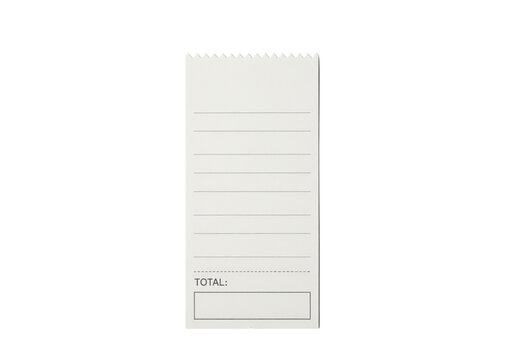 Purchase check slip with lined entries and a printed sum field, blank restaurant or shop bill ticket for order tracking, reimbursement claim forms and refund paperwork and recordkeeping