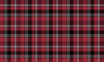Seamless plaid fabric in black, red, white, and gray is ideal for fashion design, clothing, skirts, trousers, and dresses in both modern and classic styles.