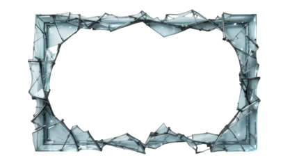 Broken glass frame on black background with shattered edges