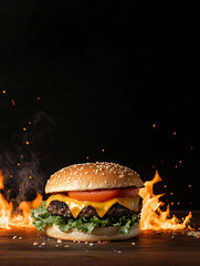 A delicious, gourmet burger featuring a grilled patty, melted cheddar cheese, fresh lettuce, tomato, and mayo. 