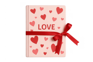 Love book decorated with hearts and red ribbon bow