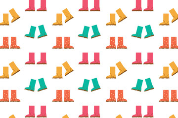 
Spring seamless pattern with rubber boots on a white background. Vector illustration.