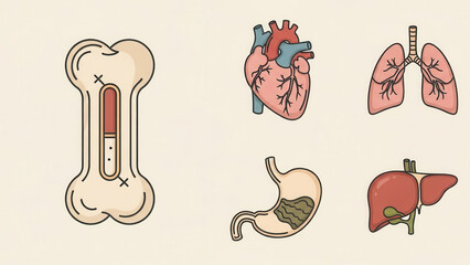 Comprehensive illustration of human internal organs including bones heart lungs liver stomach