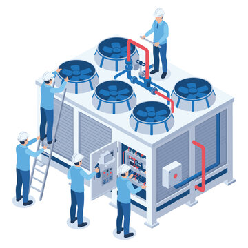 Industrial HVAC Maintenance Isometric Illustration