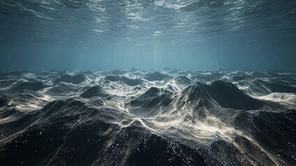 Fototapeta premium Underwater ocean waves with sun rays illuminating the depths of the clear blue sea
