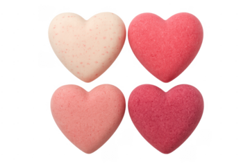 Four sugar coated heart candies for valentine's day