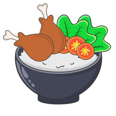 Bowl of Rice with Chicken and Vegetables