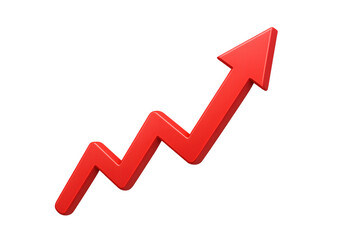 Red arrow moving upwards, symbolizing financial growth, business success, increasing profit, and positive market trends