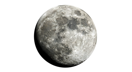 Detailed close up of the moon phase isolated on transparent background for design use