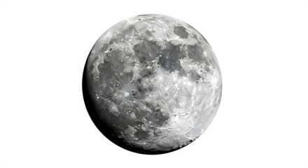 Detailed waxing gibbous moon phase isolated on transparent background for scientific or artistic use